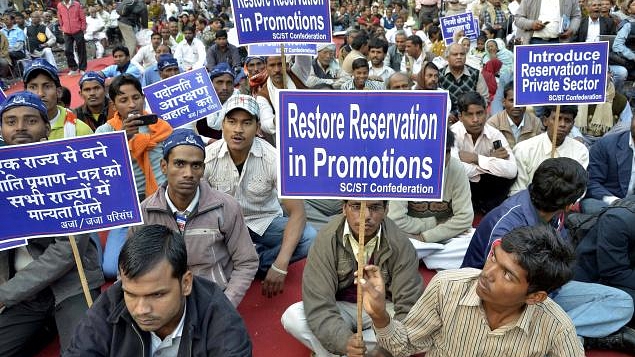 People from the SC, ST community protesting for reservation in promotions