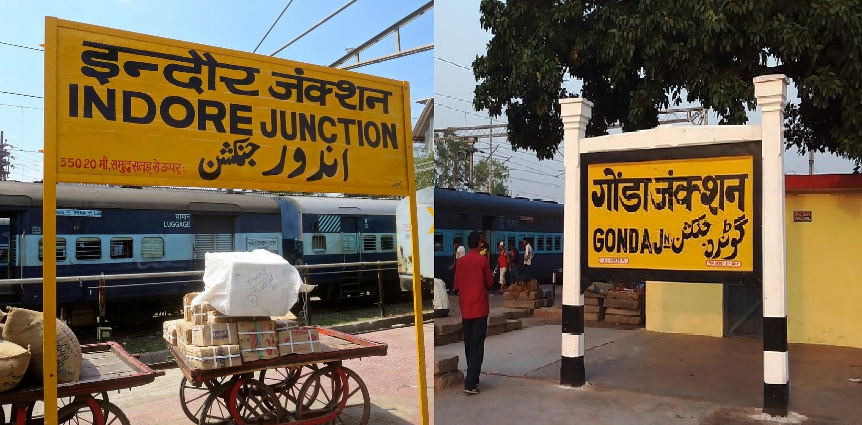 Indore Railway Station, left, and Gonda Railway Station, right