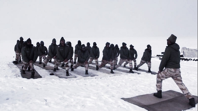 The Indo-Tibetan Border Police practicing yoga.