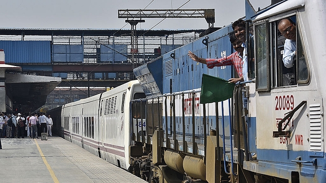 Railway officers during the second trial run of Talgo Train. (Raj K Raj/Hindustan Times via GettyImages) &nbsp;