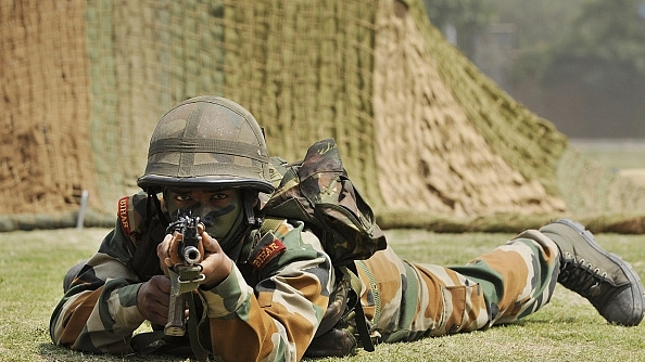 Indian Army soldier at a mock drill (Burhaan Kinu/Hindustan Times via Getty Images)