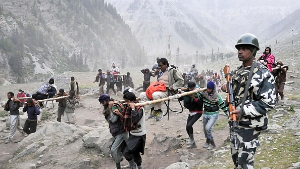 Hindu pilgrims on their way to the Amarnath cave. (Waseem Andrabi/Hindustan Times via GettyImages) &nbsp;