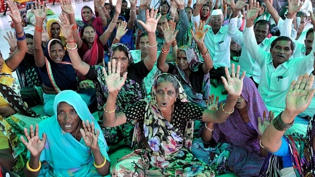 Pilgrims shouting religious slogans at yatri base camp in Jammu. (Nitin Kanotra/Hindustan Times via Getty Images)