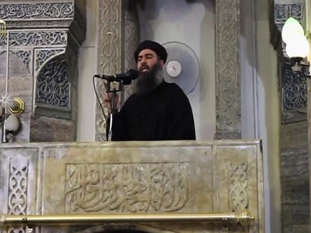 

Abu Bakr Al Baghdadi speaks to his supporters.