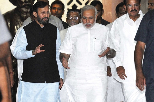 Prime Minister Narendra Modi with HRD Minister Prakash Javadekar