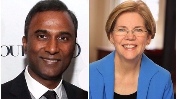 Shiva Ayyadurai (L) and Elizabeth Warren