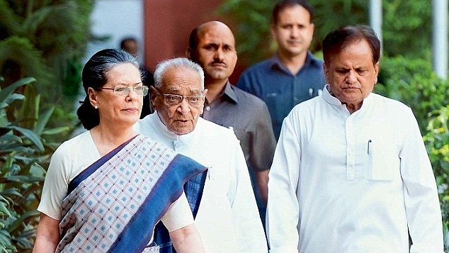 Sonia Gandhi arrives for the CWC meeting with Ahmed Patel.

