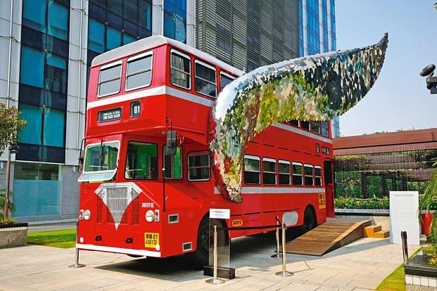 Sudarshan Shetty’s public installation at the Maker Maxity building at the Bandra-Kurla Complex, Mumbai. (Kedar Bhat/Mint)