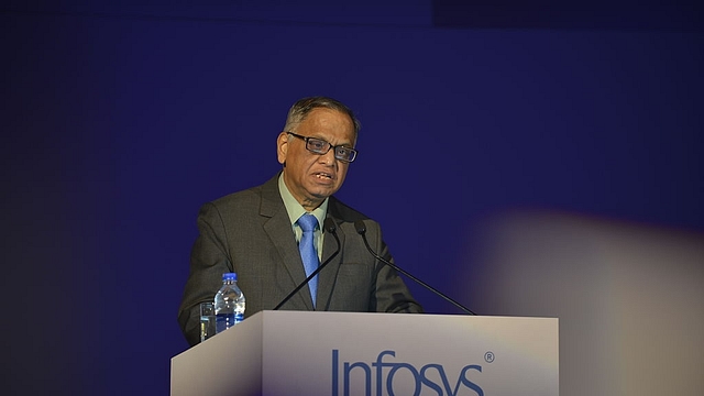 Murthy addressing a press conference in Bangalore. (Hemant Mishra/Mint via GettyImages) &nbsp;