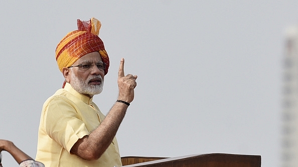 Prime Minister Narendra Modi addresses the nation on the occasion of 71st Independence Day celebrations at the Red Fort in New Delhi. (Raj K Raj/Hindustan Times via GettyImages) &nbsp;