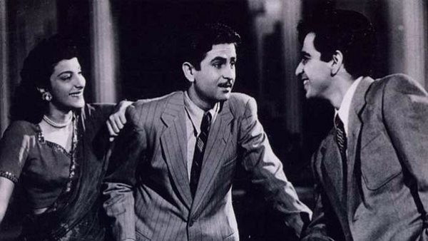 Nargis, Raj Kapoor and Dilip Kumar in a scene from <i>Andaz </i>(Mehboob Khan/Wikimedia Commons)