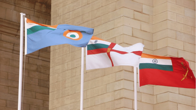 Flags of three services.