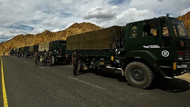 An Indian Army convoy in the Kashmir Valley. 