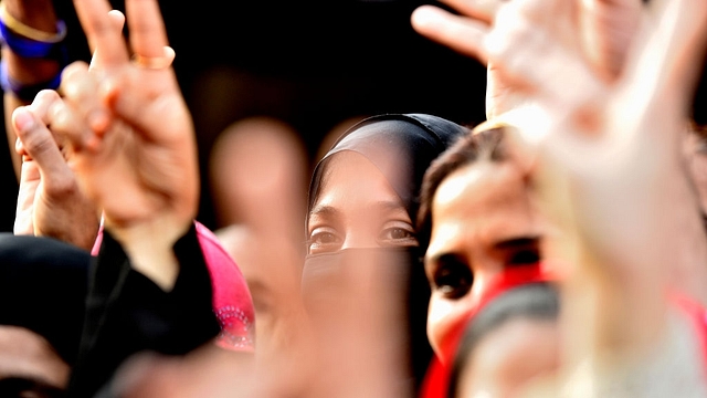 Ladies from Muslim community celebrate after verdict given by the Supreme Court for banning Triple Talaq at Byculla on August 22, 2017 in Mumbai, India. (Anshuman Poyrekar/Hindustan Times via Getty Images)
