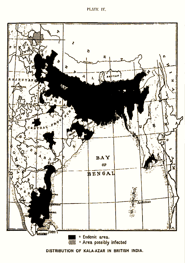 Figure 1. Distribution of kala-azar in British India (From ‘A Treatise on Kala-azar’, by Upendranath Brahmachari, John Bale, Sons and Danielson Limited, 1928)