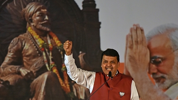 Maharashtra Chief Minister Devendra Fadnavis during a BJP rally as part of ‘Vijay Sankalp Melava’ (Resolve for Victory Rally) at Goregaon, early this year in Mumbai. (Pratham Gokhale/Hindustan Times via GettyImages)