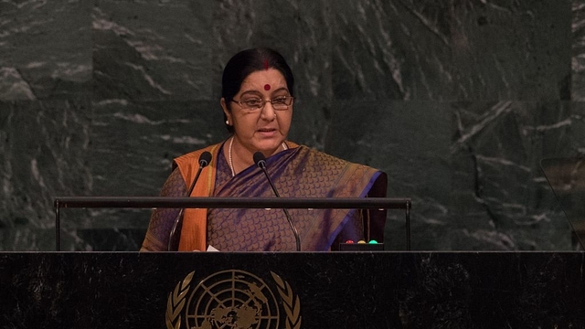 Sushma Swaraj at the UN. (BRYAN R SMITH/AFP/GettyImages)