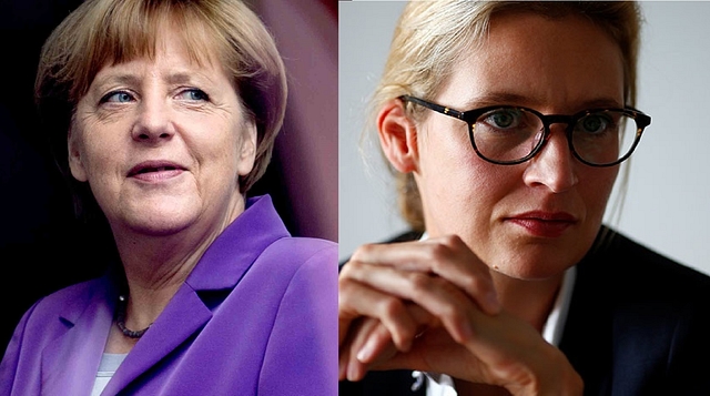 
Angela Merkel (left) and AfD leader Alice Weidel (right).