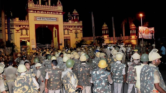 Police and paramilitary personnel deployed in BHU. (PTI)