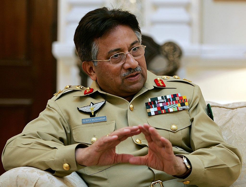 Former Pakistani president Pervez Musharraf talks with media representatives at his camp office in Rawalpindi. (AAMIR QURESHI/AFP/Getty Images)