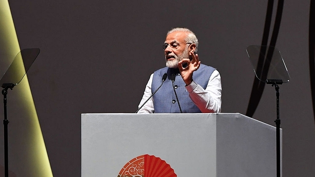 Prime Minister Narendra Modi delivers a speech in Gandhinagar. (PRAKASH SINGH/AFP/GettyImages)