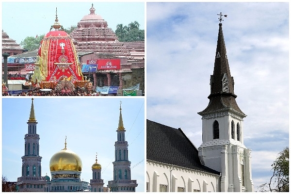 A temple, a church and a mosque.