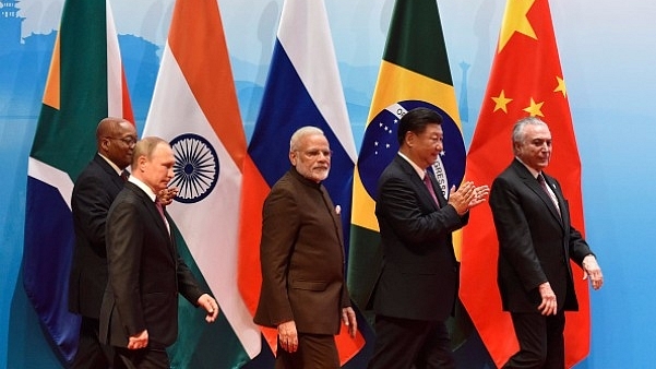 Prime Minister Narendra Modi with other world leaders at the BRICS Summit in Xiamen, 2017. (KENZABURO FUKUHARA/AFP/Getty Images)