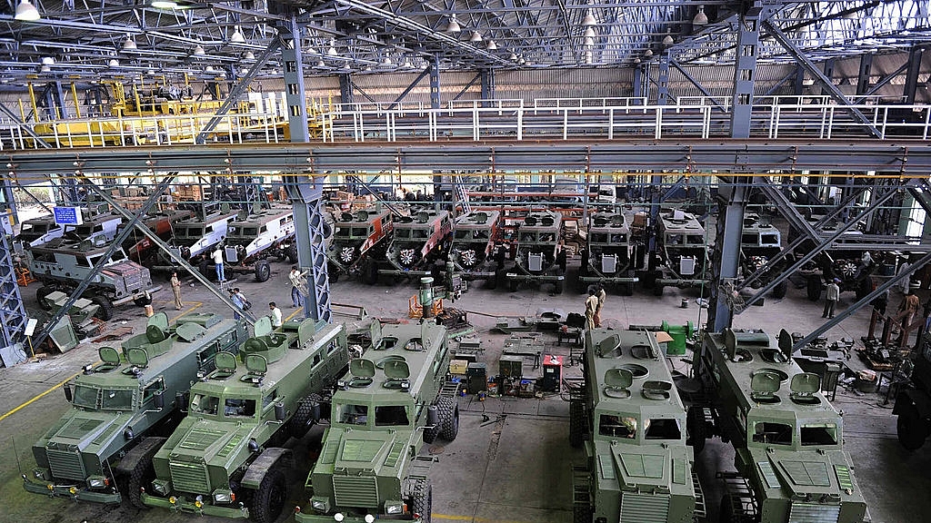 A line of the Indian Army version of Mine Protected Vehicles (MPV) during a flagging off ceremony at Ordnance Factory in Medak District some 60kms from Hyderabad on October 30, 2009. (NOAH SEELAM/AFP/Getty Images)