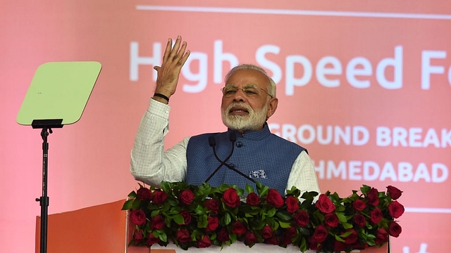 Prime Minister Narendra Modi speaking in an event in Ahmedabad. (SAM PANTHAKY/AFP/GettyImages)&nbsp;