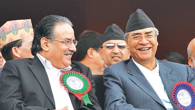 CPN’s Pushpa Kamal Dahal and Nepali Congress President Sher Bahadur Deuba. 