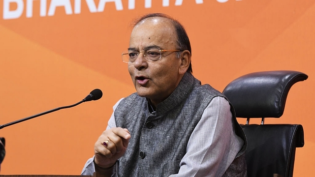 Union Finance Minister Arun Jaitley addresses a press conference in New Delhi. (Mohd Zakir/Hindustan Times via Getty Images)&nbsp;