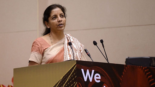 Defence Minister Nirmala Sitharaman speaking at an event in New Delhi. (MONEY SHARMA/AFP/Getty Images)&nbsp;