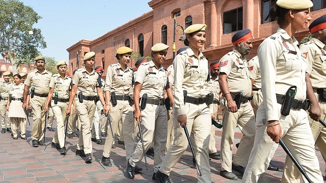 Punjab Police personnel on a foot patrol in Amritsar. Security has been increased around the country ahead of Diwali. (NARINDER NANU/AFP/Getty Images)&nbsp;