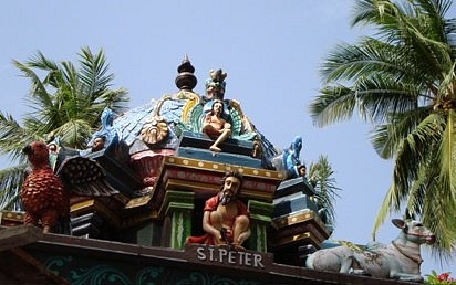 Jesus depicted as Dakshinamurthi, with Peter at his feet dressed like a Hindu sadhu: Shantivanam