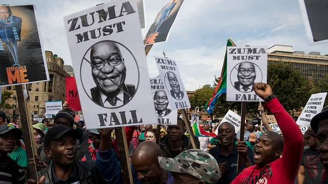 South African political opposition activists gather in Pretoria, on April 7, 2017 at a march calling for the ousting of the embattled President Jacob Zuma. (Brent Stirton/Getty Images)