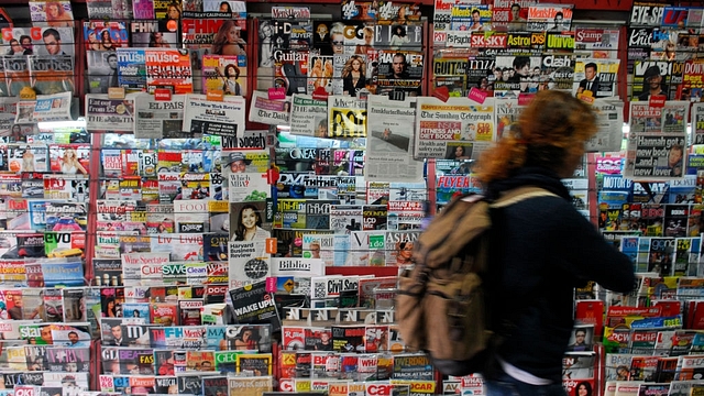 Newspapers and magazines on display at a newsstand in New Delhi, India. (Rajkumar/Mint via Getty Images)