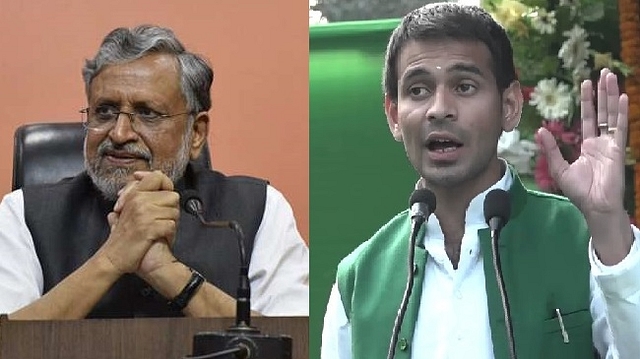                                             Bihar Deputy Chief Minister Sushil Kumar Modi (Vipin Kumar/Hindustan Times via Getty Images) and RJD’s Tej Pratap Yadav (YouTube Screengrab)  