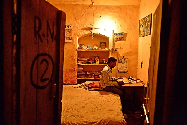 A student studying in his hostel room in Raebareli. (Pradeep Gaur/Mint via GettyImages)&nbsp;