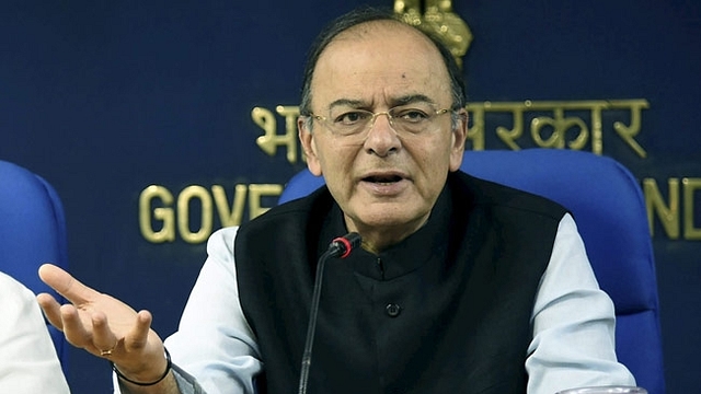 Finance Minister Arun Jaitley speaks at a press briefing in New Delhi. (GettyImages)