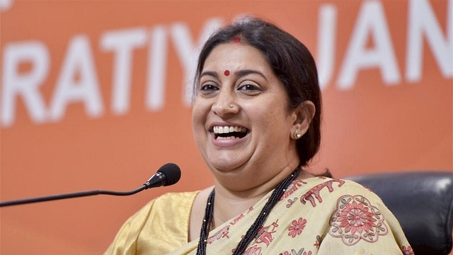 Union minister Smriti Irani addressing a press conference at BJP headquarters. (PTI )