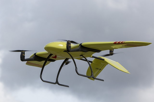 A Wingmaster VTOL tilt-wing drone at Dronemasters 2017 in Berlin (Omer Messinger/Getty Images)