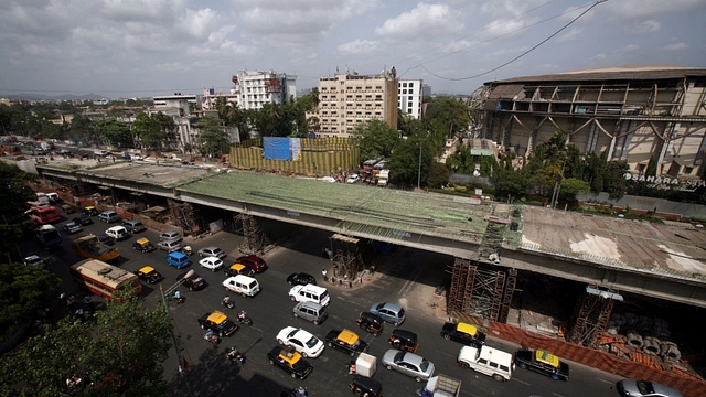 Construction of flyover in progress at the domestic airport signal on the Western Express Highway. (Satish Bate/Hindustan Times via Getty Images)