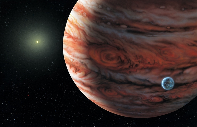 Conceptual drawing depicts a Jupiter-mass planet orbiting the star, 55 Cancri, about 41 light years from Earth. (Photo by Lynette Cook/NASA/Getty Images)