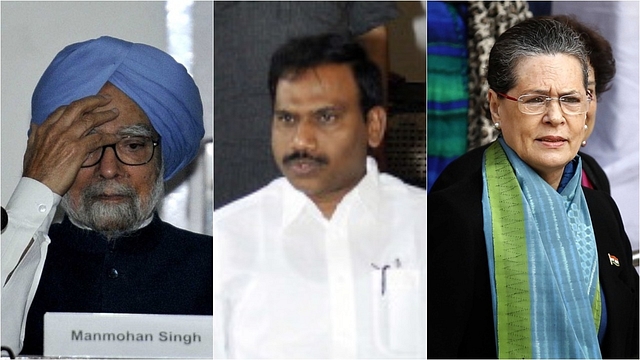 Manmohan Singh, Raja and Sonia Gandhi