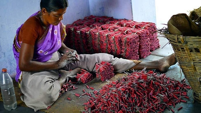 A women work at a manufacturing facility in Tamil Nadu’s Sivakasi. (PTI)