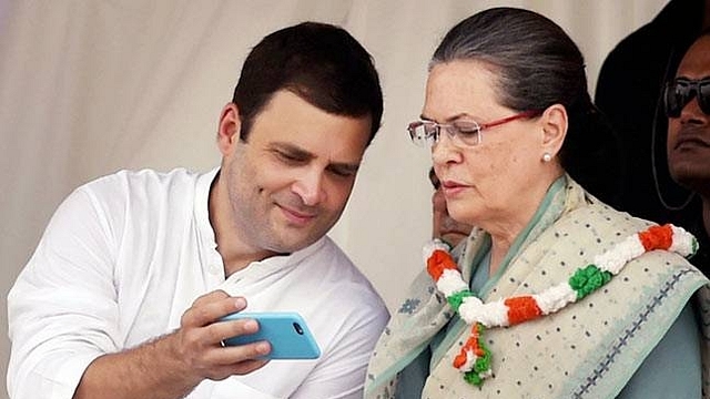 Congress President Sonia Gandhi with party vice-president Rahul Gandhi (PTI)<br>