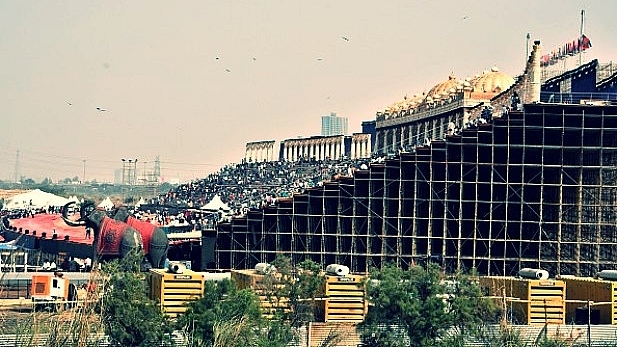 When the preparation work was being carried out for the World Cultural Festival, organised by Art of Living foundation at the banks of  Yamuna river in 2016. (Ravi Chaudhary/Hindustan Times via Getty Images)