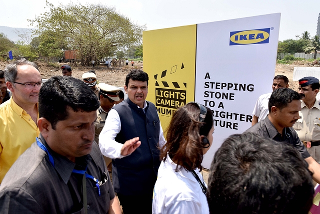 Maharashtra Chief Minister Devendra Fadnavis at the Ground-breaking ceremony of Ikea in Navi Mumbai in May 2017 (Bachchan Kumar/Hindustan Times via Getty Images)