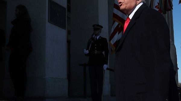 US President Donald Trump walks into the Pentagon in Arlington, Virginia. (Mark Wilson/Getty Images)