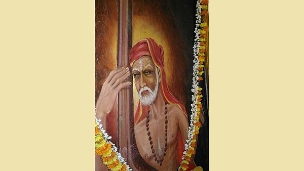 An oil painting of Tyagaraja by Pallava Narayanan Kanhangad (Vijayanrajapuram/Wikimedia Commons)